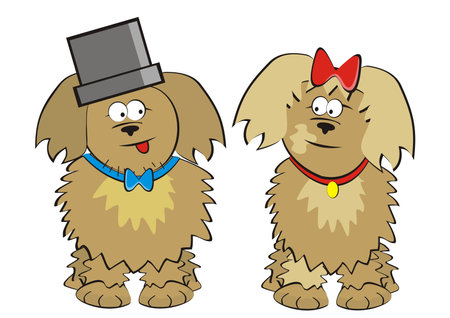 Dogs, couple, groom and bride, greeting card for wedding, concept, vector illustrationのイラスト素材