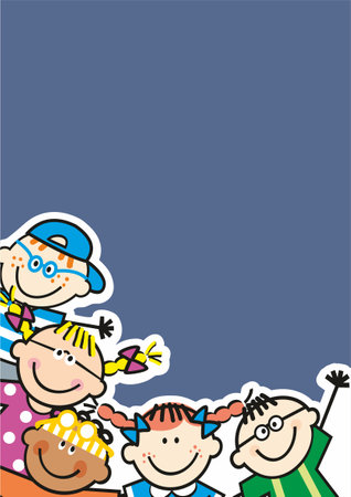 <p>Template, group of little children, celebration card, art, conceptual vector illustration, dark blue background</p>のイラスト素材