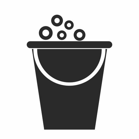 bucket with soaps for cleaning, cleaning room, black silhouette, web vector icon, symbolのイラスト素材