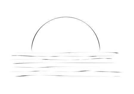 sunrise or sunset over the sea, sketch, black icon, vector imageのイラスト素材