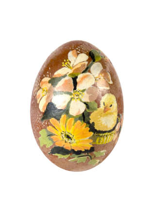 Hand painted easter egg on white backgroundの写真素材