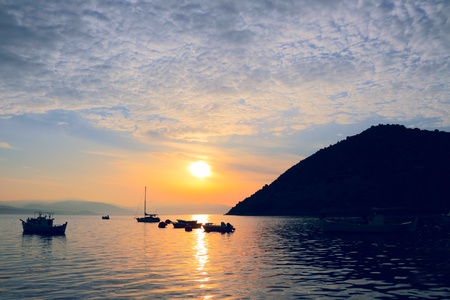 	Boats at sunset.の写真素材