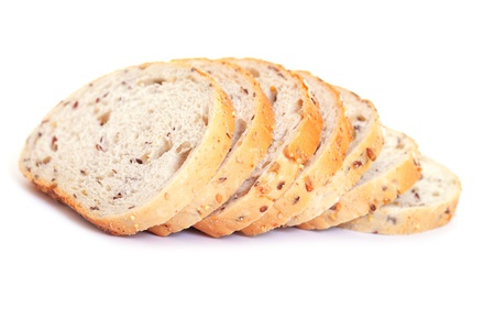 Sliced bread with seeds isolated on white.の写真素材