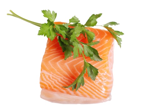 Salmon fillet and parsley.の写真素材
