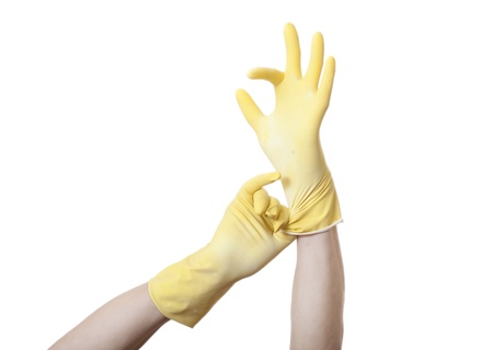 Gloving hands isolated on white,の写真素材