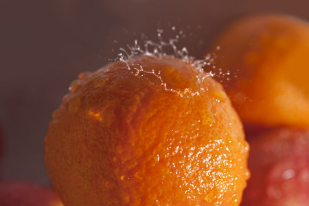 Water splash on mandarine.の写真素材
