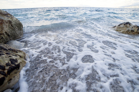 Tyrrhenian sea in evening, view from Capri island, Italy.の写真素材