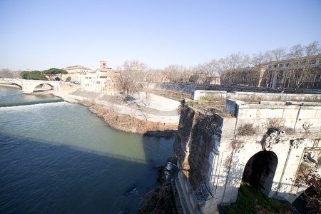 Tiber river in Rome, Italy.の写真素材