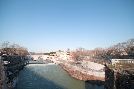 Tiber river in Rome, Italy.の写真素材