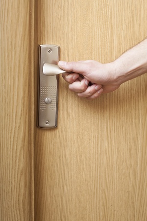 Man s hand opoening door の写真素材