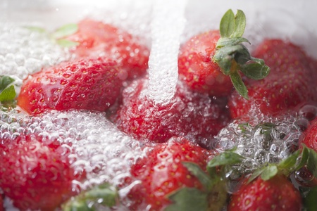 Washing of the strawberries の写真素材