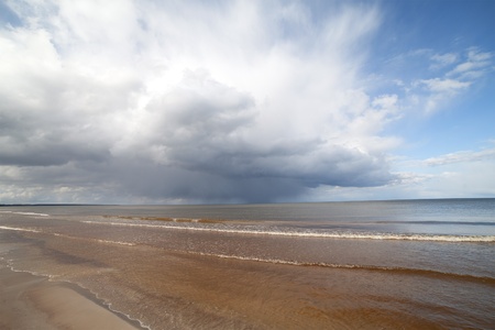 Cloudy sky over Baltic sea, gulf of Riga の写真素材