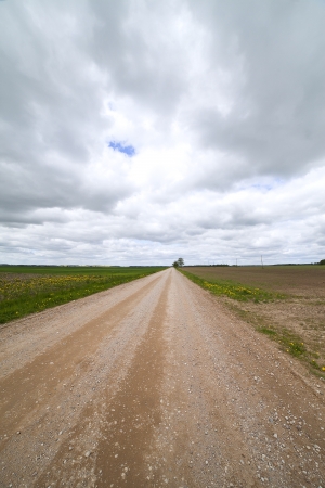 Rural road and cloudy sky の写真素材
