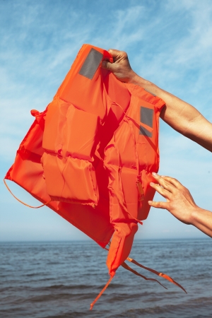 Life jacket against sea and sky の写真素材