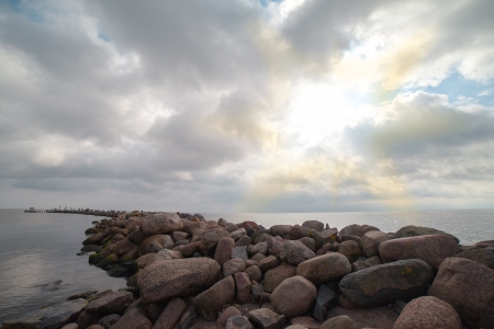 Breakwater in gulf of Riga, Baltic sea near Engure, Latvia の写真素材