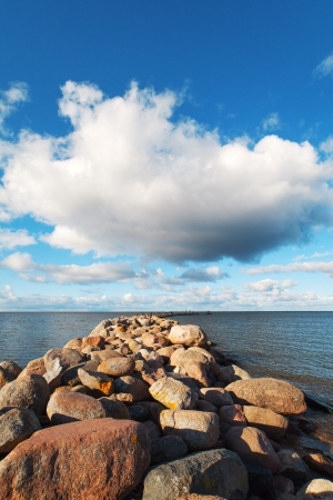 Old breakwater in Baltic sea の写真素材