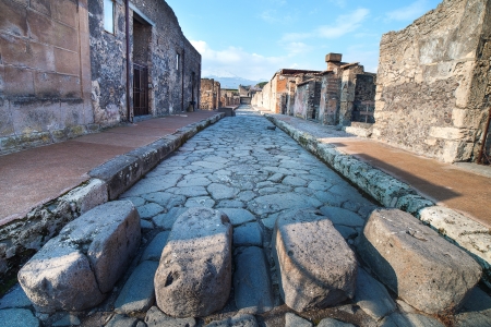 Street in ancient roman city Pompeii, Italy の写真素材