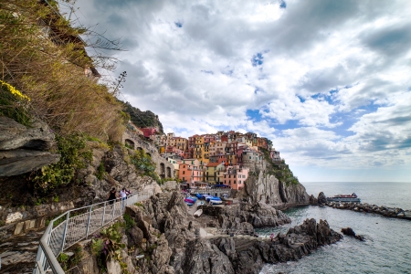 Mediterranean sea coast at Manarola, Cinque terre, Italy のeditorial素材