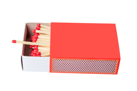 Red safety matches in red box isolated on white.