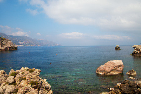 Ionian sea coast ner Taormina, Sicily.の写真素材