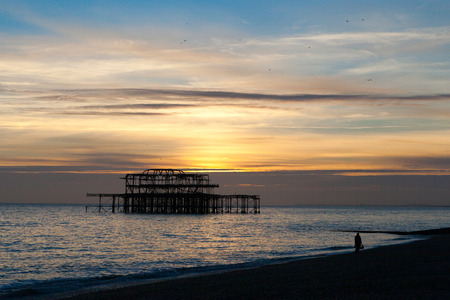 Brighton west pier at sunset, East Sussex, England, United Kingdom.の写真素材