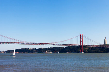 Tagus river and bridge of 25th april, Lisbon, Portugal.
