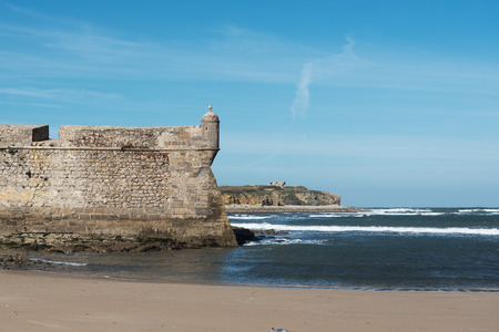 Peniche city wall at Atlantic ocean, Portugal.の写真素材