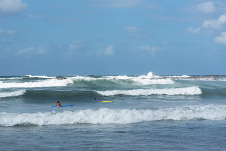 Stormy Mediterranean sea at Israel coast in Tel Aviv.