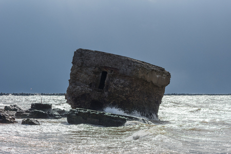 Old and destroyed fortifications in stormy day, Liepaja, Latvia.の写真素材