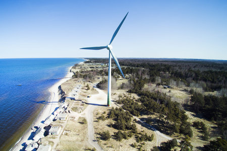 Wind turbine at Baltic coast, Liepaja, Latvia.