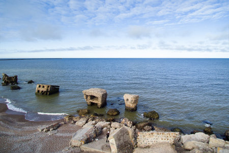 Abandoned fortificattion on Baltic sea coast, Liepaja, Latvia.の写真素材
