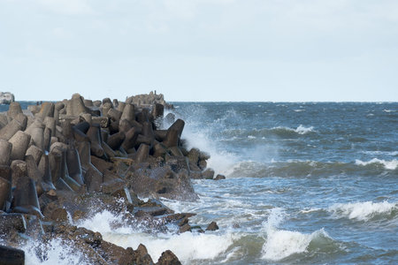 Stormy Baltic sea and fortress ruins, Liepaja, Latvia.