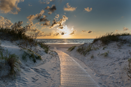 Path to Baltic sea in sunset time, Liepaja, Latvia.の写真素材