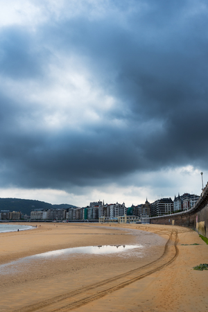 Low water on La Concha beach, San Sebastian, Spain.の写真素材