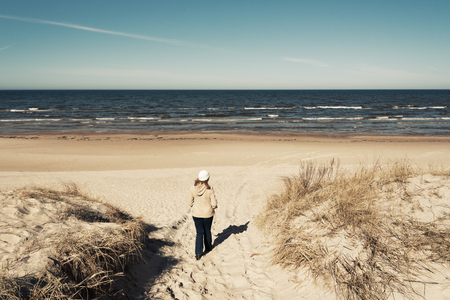 Vintage look Baltic beach in cold day.の写真素材