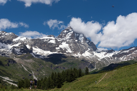 Alpine landscape with mount Matterhorn, Breuil-Cervinia, Italy.の写真素材