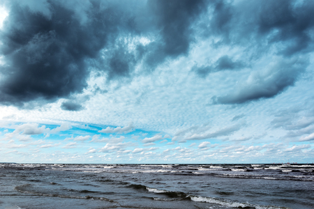 Cloudy and windy summer day by Baltic sea, Liepaja, Latvia.の写真素材