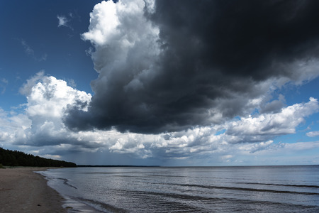 Dark clouds over gulf of Riga, Baltic sea.の写真素材