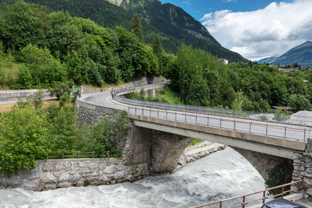 Courmayeur cityscape in Alps, Italy.の写真素材