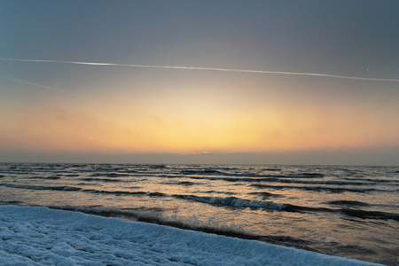 Winter evening at Baltic sea.の写真素材