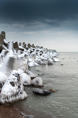 Breakwater in snow, Liepaja, Latvia.の写真素材