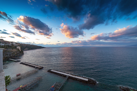 Evening on Mediterranean sea at Sorrento city in Italy.の写真素材