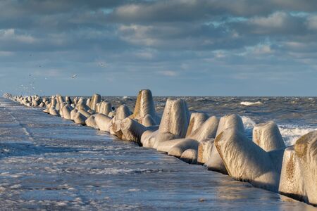 Icy mole at Liepaja, Latvia.の写真素材