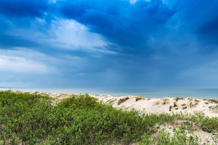 Sandy coast of Baltic sea at Liepaja, Latvia.の写真素材