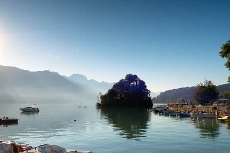 Morning by Annecy lake, Upper Savoy, France.の写真素材
