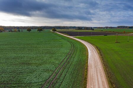 Countryside landscape in rainy autumn day, Tukums area, Latvia.の写真素材