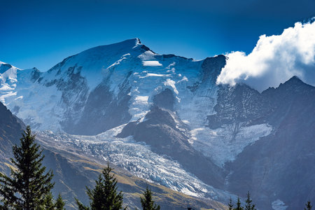 Mont Blanc massif landscape in Alps, French side.の写真素材