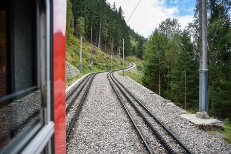 Montenvers train from Chamonix to Mer de Glace, French Alps.の写真素材