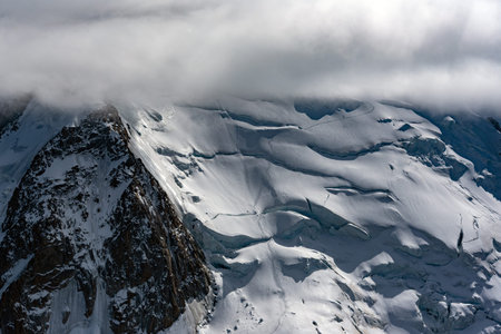 Ice and snow in surroundings of Mont Blanc in Alps, France.