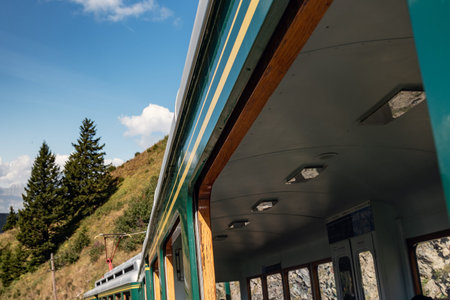 Mont Blanc Tramway in alpine landscape - highest rack railway train in France.